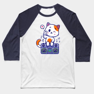 Cute Cat Sitting On Boombox Radio Cartoon Baseball T-Shirt